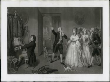 Drawing of Beethoven entertaining guests by playing the piano Drawing of Beethoven entertaining guests by playing the piano