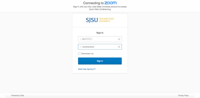 SJSU One login panel