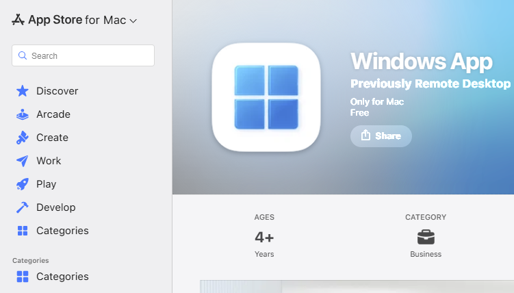Windows app in the app store for Mac
