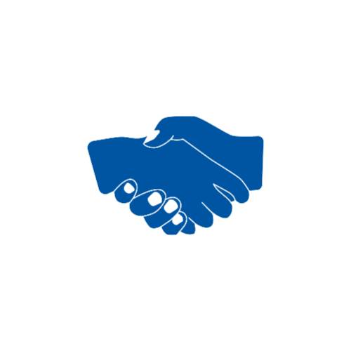Shaking hands, both hands are blue with white finger tips